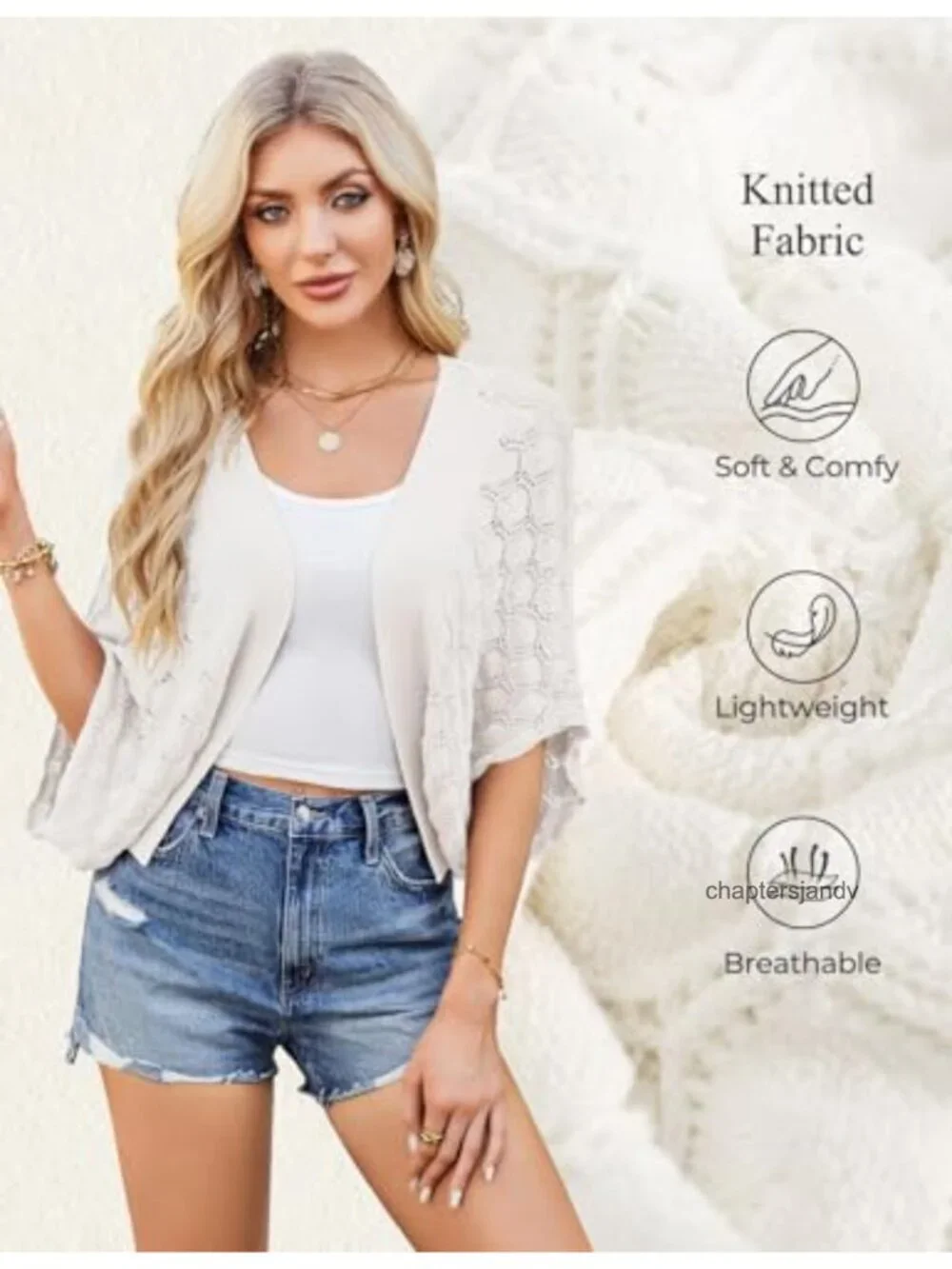 Women's Crochet Shrug Cropped Cardigan Batwing Sleeve Lightweight Summer Beach